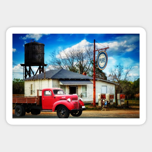 Vintage Gas Station And Truck Sticker by JimDeFazioPhotography